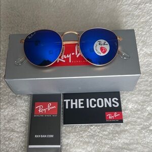Ray-Ban Gold Frame Sunglasses with Polarized Blue Lenses